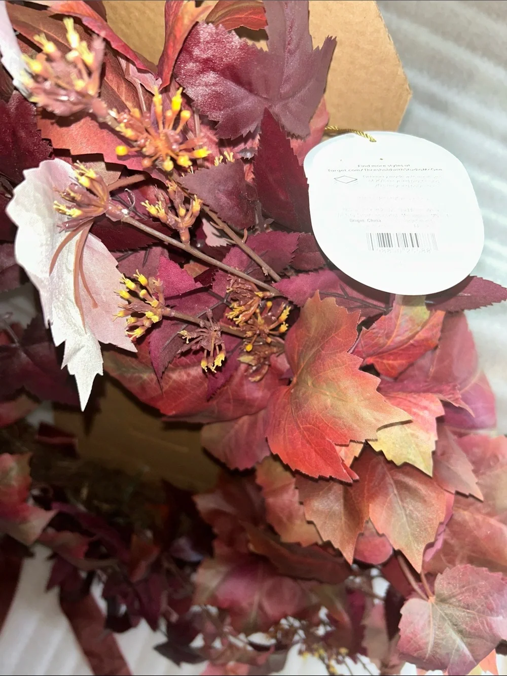 Studio McGee 24” Mixed Leaf Fall Leaf Wreath with Ribbon